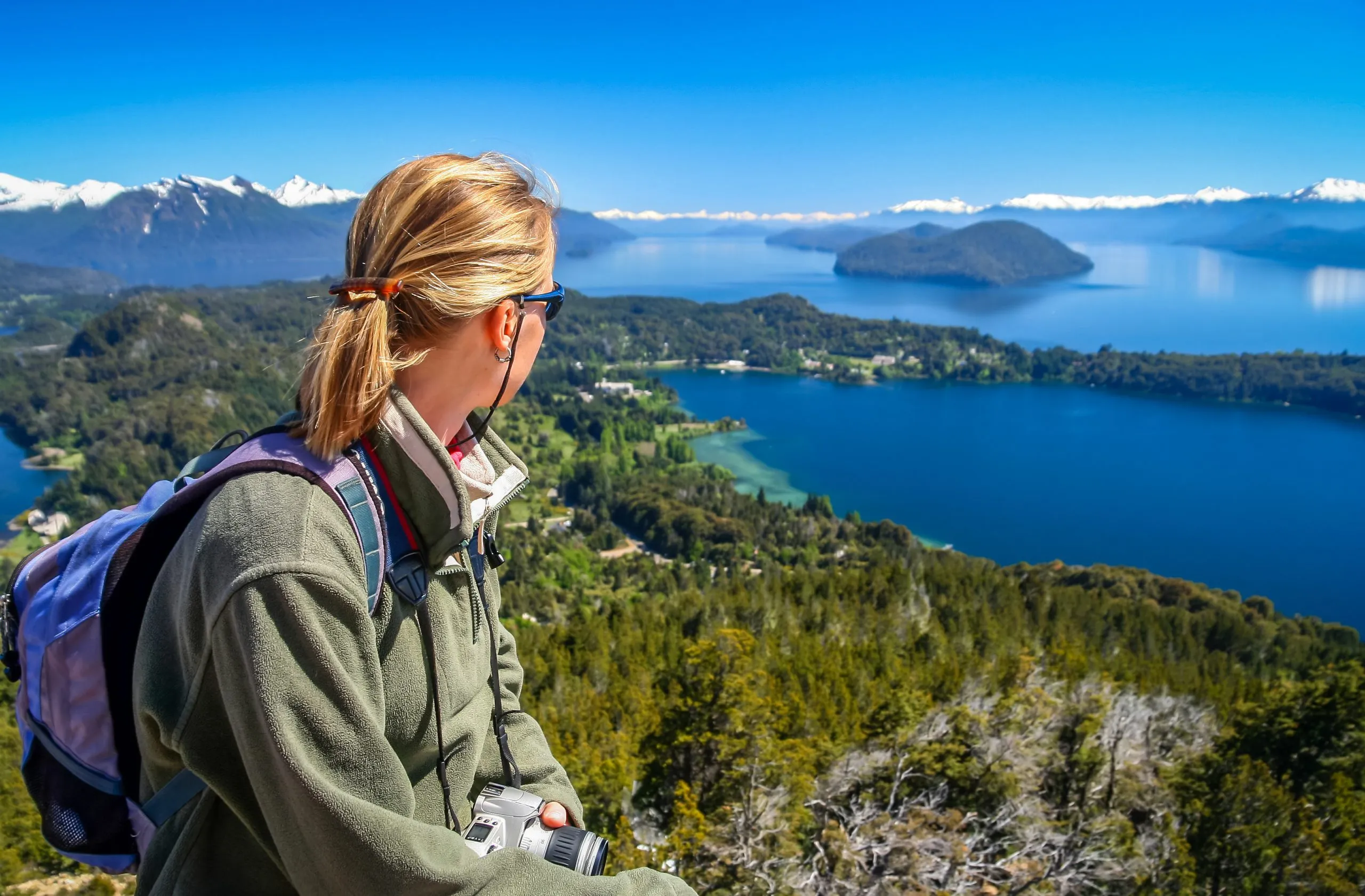 Girl admiring the beauty of argentinian Lake District
